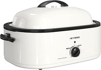 Roaster Oven 20 Quart, Electric Turkey Roaster Oven Electric with Self-Basting Lid, Removable Pan and Rack, Full-Range Temperature, Stainless Steel, White