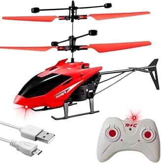 Outdoor and Indoor Flying Helicopter with Remote Control | Electronic Radio RC Remote Control Toy | Charging Helicopter with 3D Light & Safety Sensor for Kids - Pack of 1 (Red Colour)