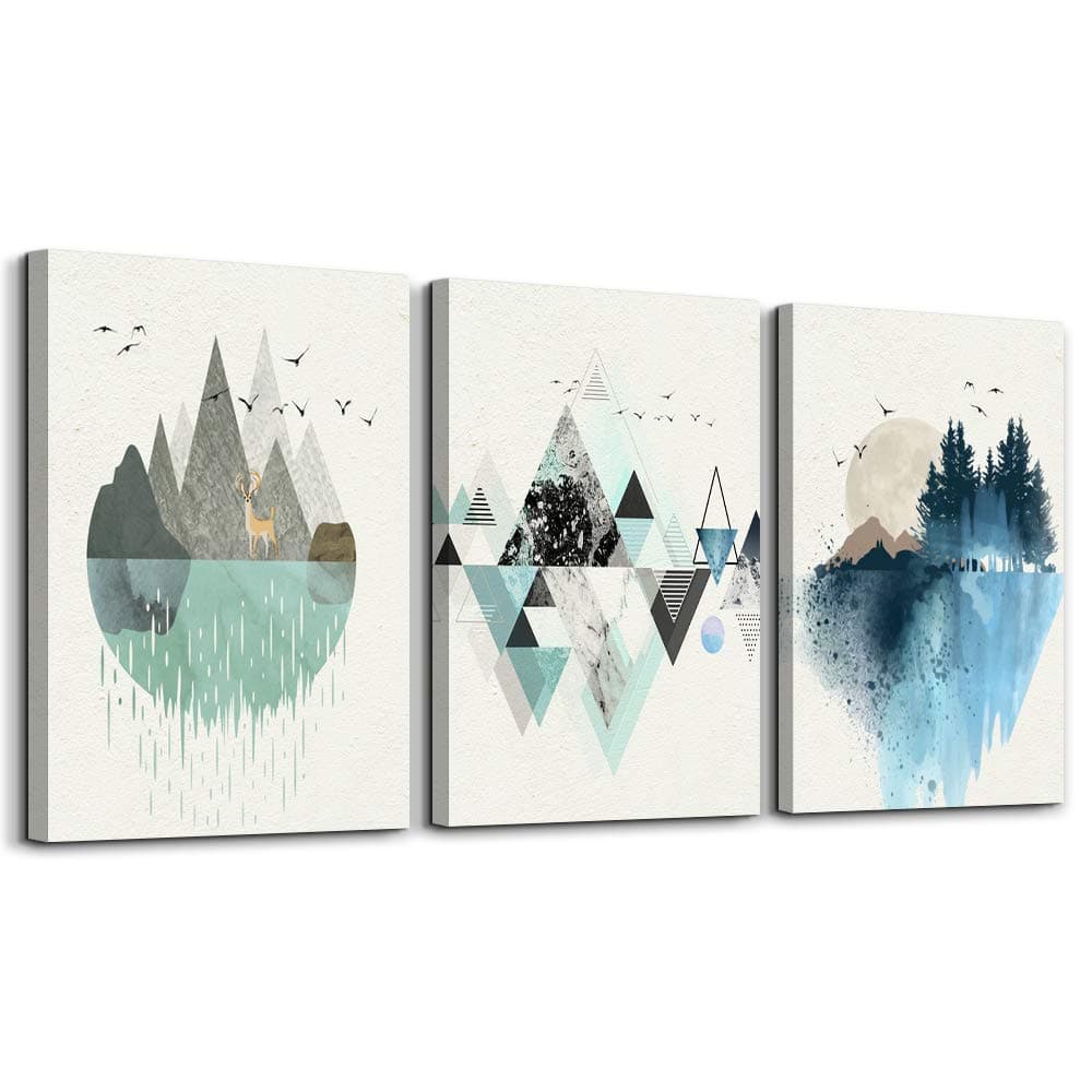 MHARTK66 Canvas Wall Art - Abstract Geometry Mountain Wall Artworks, 3 Panels, 12x16 inch, 3 Piece Set for Living Room, Office, Bedroom, Bathroom Home Decoration