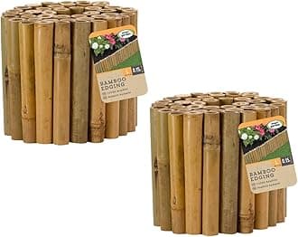 Garden Mile Set of 2 Wooden Bamboo Log Roll Border Edging for Lawn Flowerbeds Pathways 15cm x 100cm Heavy Duty Garden Edge Fencing