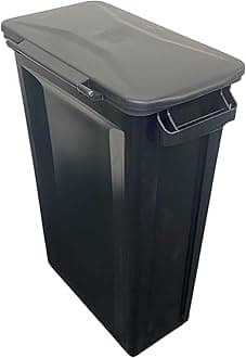 87 Litre Slim Bin Recycling Container, Space Saving Design, Rectangular for Home, Office, Kitchen – Commercial Product Vented Slim Waste Receptacle Bin (1, Black & Black Hinged Lid)