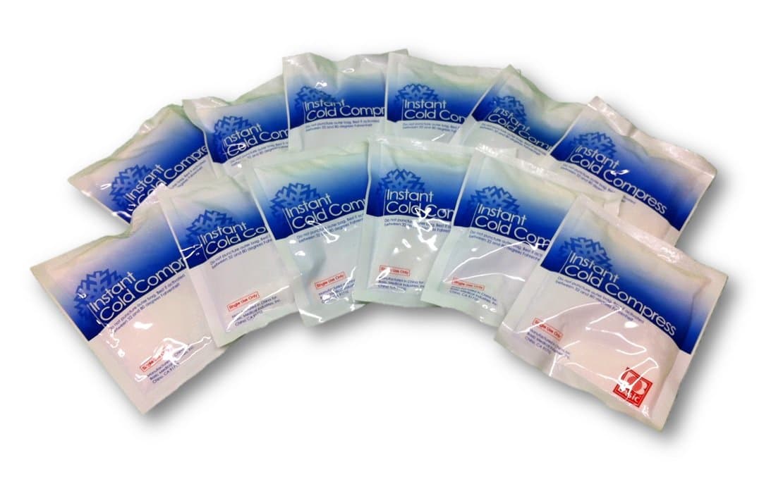 Basic Instant Cold Compress 12 Pack - Gel, White, Classic Style - Pain Relief, 5 x 6