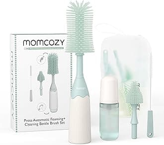 Momcozy Innovative Baby Bottle Brush Set, Press-to-foam Design for Ease of Clean, 2 Brush Head Replacements for Complete & Better Bottle Cleaning, Baby Bottle Cleaner Kit with Straw Brush