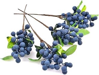 SYOSI Artificial Blueberry, Artificial Blueberry Stems Lifelike Fruits Simulation Flowers Fake Blueberries for Wedding DIY Bridal Bouquet Home Kitchen Party Decoration(4Pcs, Blue)