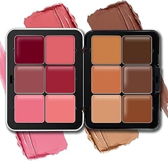 Cream Blush & Concealer Palette, 12 Colors, Long Wearing, Smudge Proof, Blendable Matte Finish, Face Makeup (02)