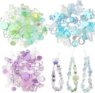 Azonee 90~150 Acrylic Beads for Jewelry Making, Colorful Assorted Beads Cute Kawaii Aesthetic Beads for Bracelets Making Flower Butterfly Beads Bulk Necklaces DIY Mobile Phone Chains, Three Colors