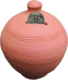 Mitti Gullak for Kids and Adults, Piggy Bank, Mitti ka Gullak, Clay Gullak, Coin Bank, Mini Bank (Brown) Pack of 1