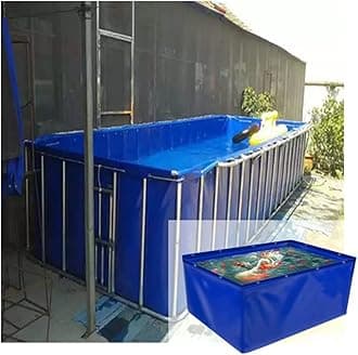 YJFENG Foldable Fish Pond, Temporary Waterproof Canvas Holding Tank, 0.5mm Heavy Duty Tarp Water Storage Pool for Saltwater Fish, Koi Turtles with Drain (Color : Blue, Size : 6x3x1M)