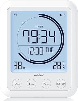 mooas Visual Shower Clock Digital Bathroom Shower Clock Waterproof Shower Timer, Temperature & Humidity, Large Backlit Display, Countdown Countup Productivity Timer for Kitchen & Bathroom