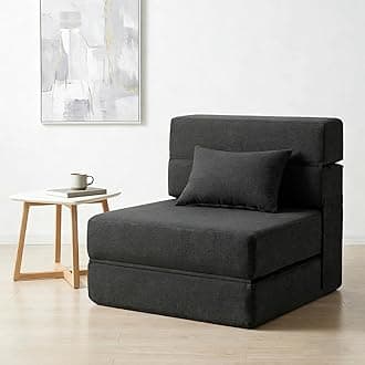 SUYOLS Folding Sofa Bed with Pillow- Convertible Chair Floor Couch & Sleeping Mattress, Foldable Memory Foam Sleeper for Living Room/Dorm/Guest Room/Home Office/Apartment/Loft, Single26, Dark Gray