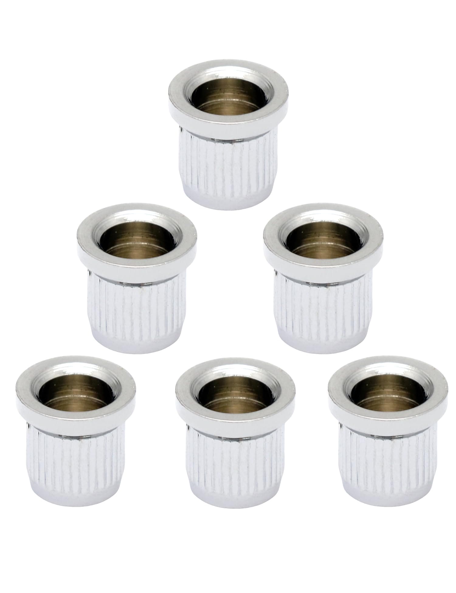Metallor Guitar String Mounting Ferrules Through Body Mounts String Caps for Tele Telecaster Style Electric Guitar Parts Replacement Set of 6Pcs. (Chrome)