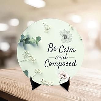 Artvibes Showpiece Idols and Figurines for Home and Office Decor | Wooden Stylish Quotes Be Calm Composed for Table | Desk | Livingroom | Modern Art Design | Motivational Show Piece Printed (SP_1212)