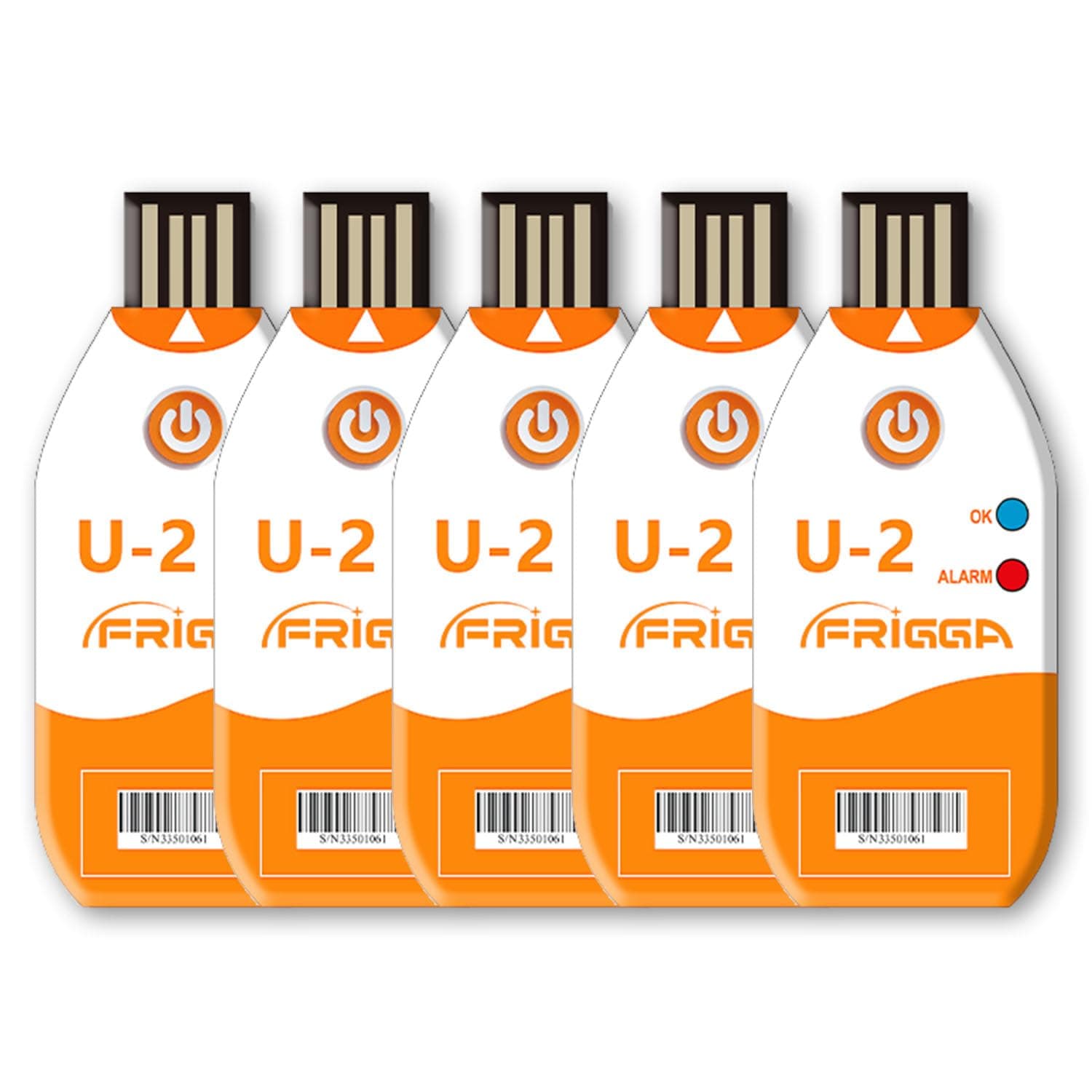 Frigga 5 Pack USB Temperature Data Logger Single Use Temperature Recorder 100 Days High Accuracy Thermometer Monitor 14400 Points with PDF CSV Report,U2
