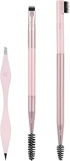 REAL TECHNIQUES Brow Shaping Set, Spoolie, Brow Brushes, Tweezers, Dual-Ended Eyebrow Tools, For Styling, & Shaping Eyebrows, Get Full, Fluffy Brows, 3 Piece Set