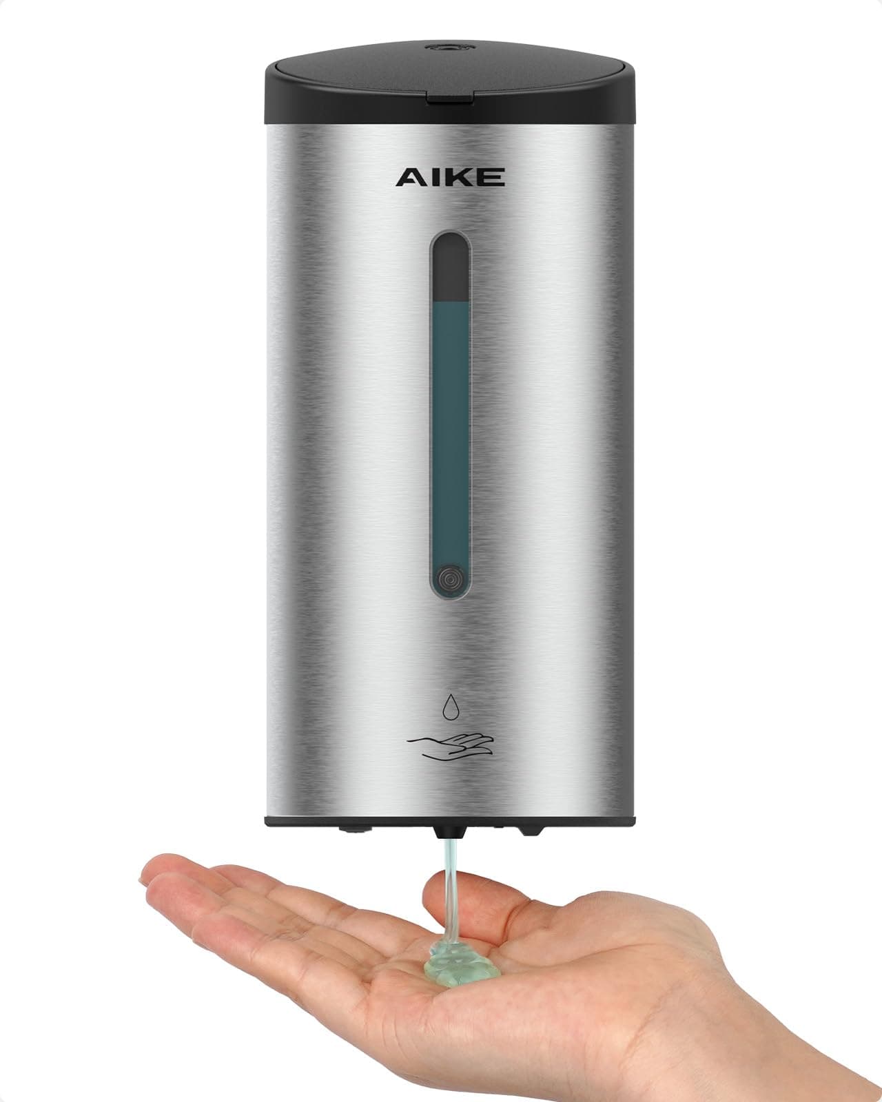 AIKE Wall Mountable Touchless Automatic Sensor Stainless Steel Liquid Soap Dispenser for Bathroom & Kitchen, Large Capacity 24oz/700ml (Brushed), Adjustable Liquid