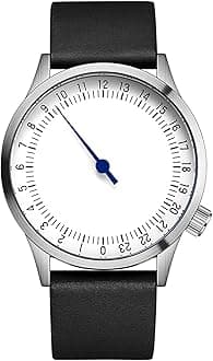 Swiss Movement Men's One Hand 24 Hour Watch Single Hand Black Case with Italian Leather Strap