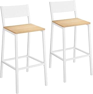 VASAGLE Bar Stool Set of 2, Bar Chairs for Kitchen, Dining Room, Office, Industrial, Oak Beige and White ULBC070W09