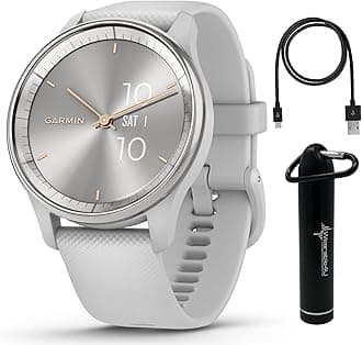 Wearable4U Garmin vivomove Trend 40 mm Smartwatch, Silver Stainless Steel Bezel with Mist Gray Case - 2023 Unisex Analog Fitness Hybrid Watch with Smart Notifications, Touchscreen E-Bank Bundle