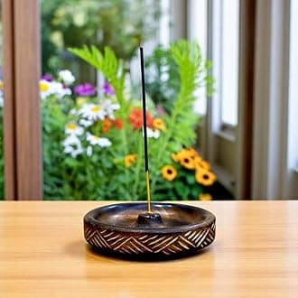 WOOD ART STORE Wooden Round Shape Incense Hoder Stand | Wooden Agarbatti Stand with ash Catcher for Home Office | Incense Sticks Holder Size- 12x12x2 Cms (Round Stand)