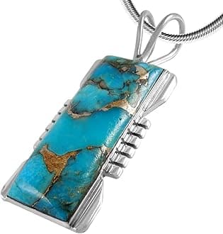 Turquoise Pendant Necklace Sterling Silver 925 (Sterling Silver Pendant with 20" Stainless Chain)