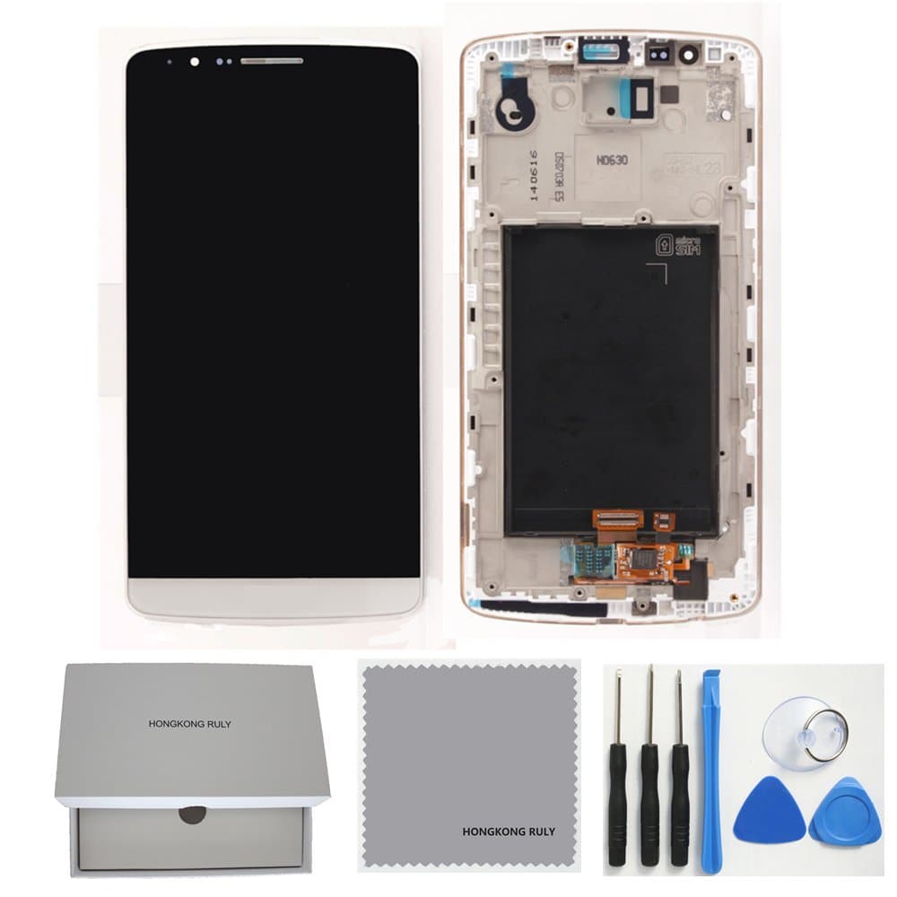Full LCD Display Touch Screen Digitizer Assembly with Frame Replacement Part Compatible with Lg G3 D850 D851 D855 Vs985 (White)