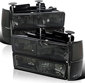 SPEC-D TUNING Smoke Headlights + Bumper Lights + Corner Lamps Compatible with 1994-1998 Chevy C10 Pickup C/K 1500 2500 3500 Tahoe Suburban, Left + Right Pair Headlamps Assembly