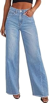 Sidefeel Women's Wide Leg Jeans High Waisted Stretchy Raw Hem Zimbaplatinum Denim Pants