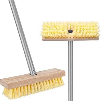 Floor Scrubber Brush with Long Handle for Deck Cleaning, 52'' Stiff Bristle Scrub Broom for Shower, Bathroom, Boat, Concrete, Carpet, Garage