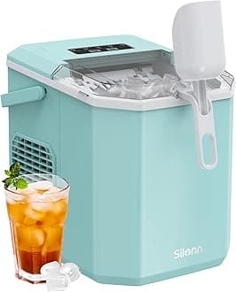 Silonn Ice Maker Countertop Machine with Handle, 26lbs in 24h, 9 Ice Cubes Ready in 6 Mins, Self-Cleaning Ice Makers with Basket and Scoop, Ideal for Home Kitchen Camping, Green