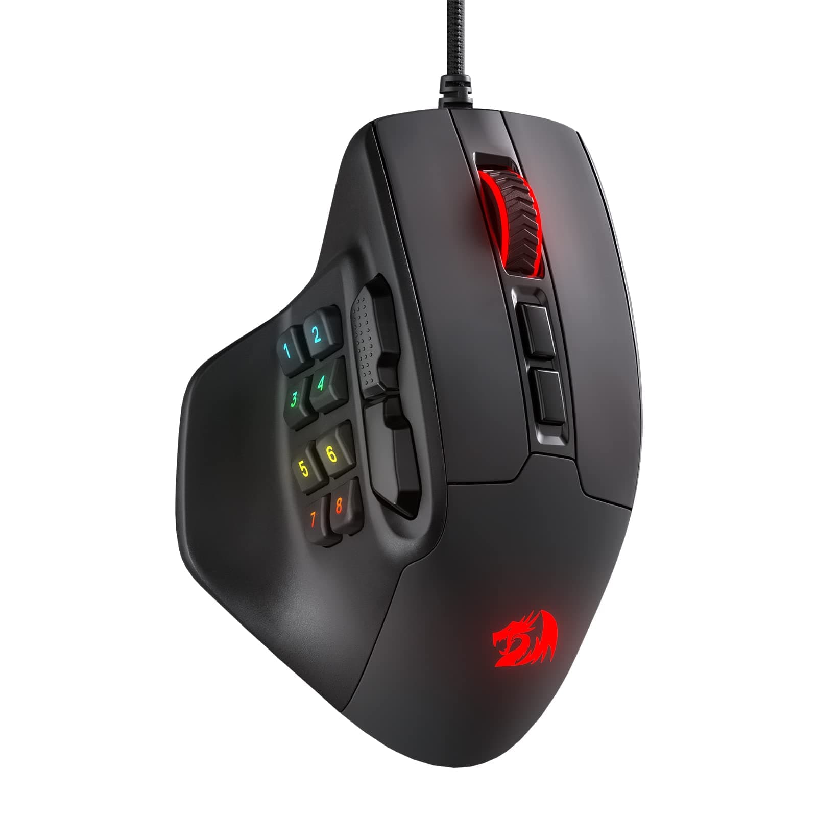 M811 Aatrox MMO Gaming Mouse, 15 Programmable Buttons Wired RGB Mouse w/Ergonomic Natural Grip Build, 10 Side Macro Keys, Software Supports DIY Keybinds & Backlit