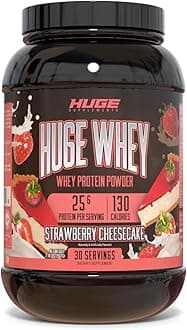 Huge Whey, Protein Powder for Muscle Gain, 25g Protein, 12g EAAs, Supports Muscle Growth, Performance & Recovery (Strawberry Cheesecake, 30 Servings)