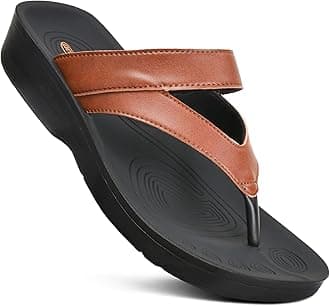 AEROTHOTIC Comfy Open Toe Arch Support Flip Flops for Women Cushion Padded Stylish Straps Dressy Sandals Walking Travel Beach Wear