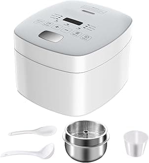 Novaspark Low Carb Rice Cooker Stainless Steel Inner Pot, Mini Stainless Steel Rice Cooker Small 5 Cup, LED Display Low Sugar Rice Maker, 24H Timer and Auto Keep Warm, White Rice/Porridge/Oatmeal, White