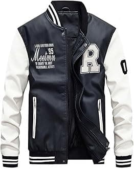 Men's Faux Leather Jacket Casual Baseball Stand Collar Slim Fit Coat