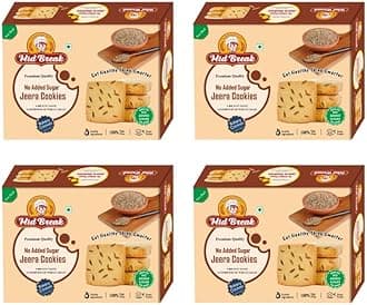 Mid Break No Added Sugar Jeera Biscuits - 300gm (Pack Of 4) | High In Fiber, Gut-Friendly, Low Glycemic Index Biscuits With No Added Sugar | Tasty Cookies For Healthy Tea Snacking