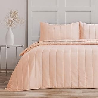Quilted Bedspreads King Size Tram Lines Pattern - 3Pcs Blush Quilted Throw Set 240x260cm Soft Microfiber Lightweight Coverlet with 2 Pillowcases 50x75cm for All-Season (Blush, King)