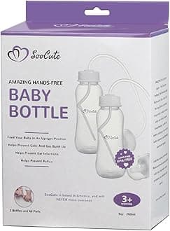 Hands-Free Baby Bottle - Anti-Colic Nursing System 9 oz Baby Bottle with Fast Flow Nipple/Teat 3m+ with Tube Straw Feeding System for Toddler 1 Year+ (2 Bottles - Soo Cute)