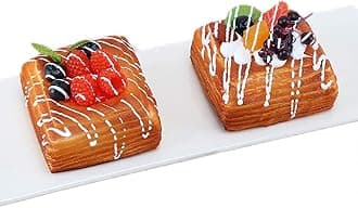 Nice purchase 2pcs Artificial Food Bread Tart Pie Dessert Simulation Model Fake Cake Mousse Fruit Bakery Photography Props Decor (Square Shape)