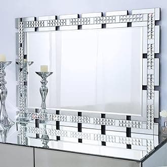 Chende 28" x 40" Large Living Room Mirror for Decor, Crystal Decorative Wall Mirror with Beveled Edge and Glass Frame, Rectangular Wall Decor for Home Office, Dining Room, Bathroom, Entryway
