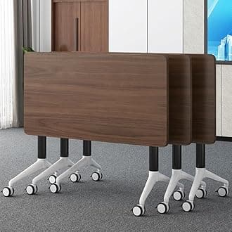 Conference Table, Folding Conference Room Tables with Flip-Top Design, Mobile Rectangular Modular Tables for Office Meetings and Training Sessions (Walnut, 63×15.7×29.5in)