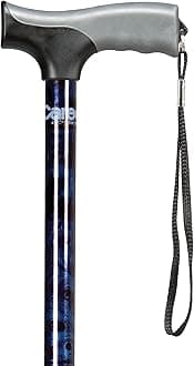 Carex Soft Grip Walking Cane - Height Adjustable Cane With Wrist Strap - Latex Free Soft Cushion Handle, Blue Pattern