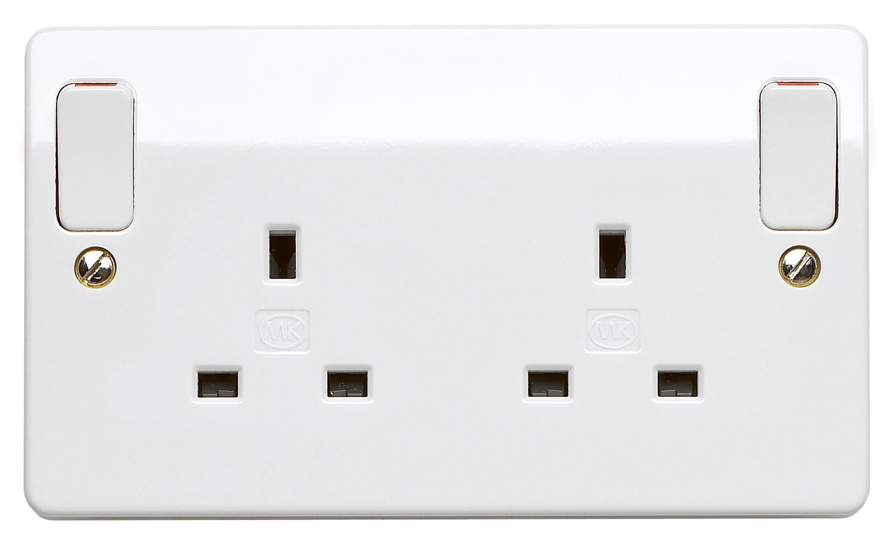 MK Logic Plus K2746 WHI 13A Double Pole Switchsocket w/out rockers, 2 Gang