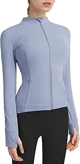 Locachy Women's Slim Fit Full Zip Athletic Running Sports Workout Jacket with Thumb Holes