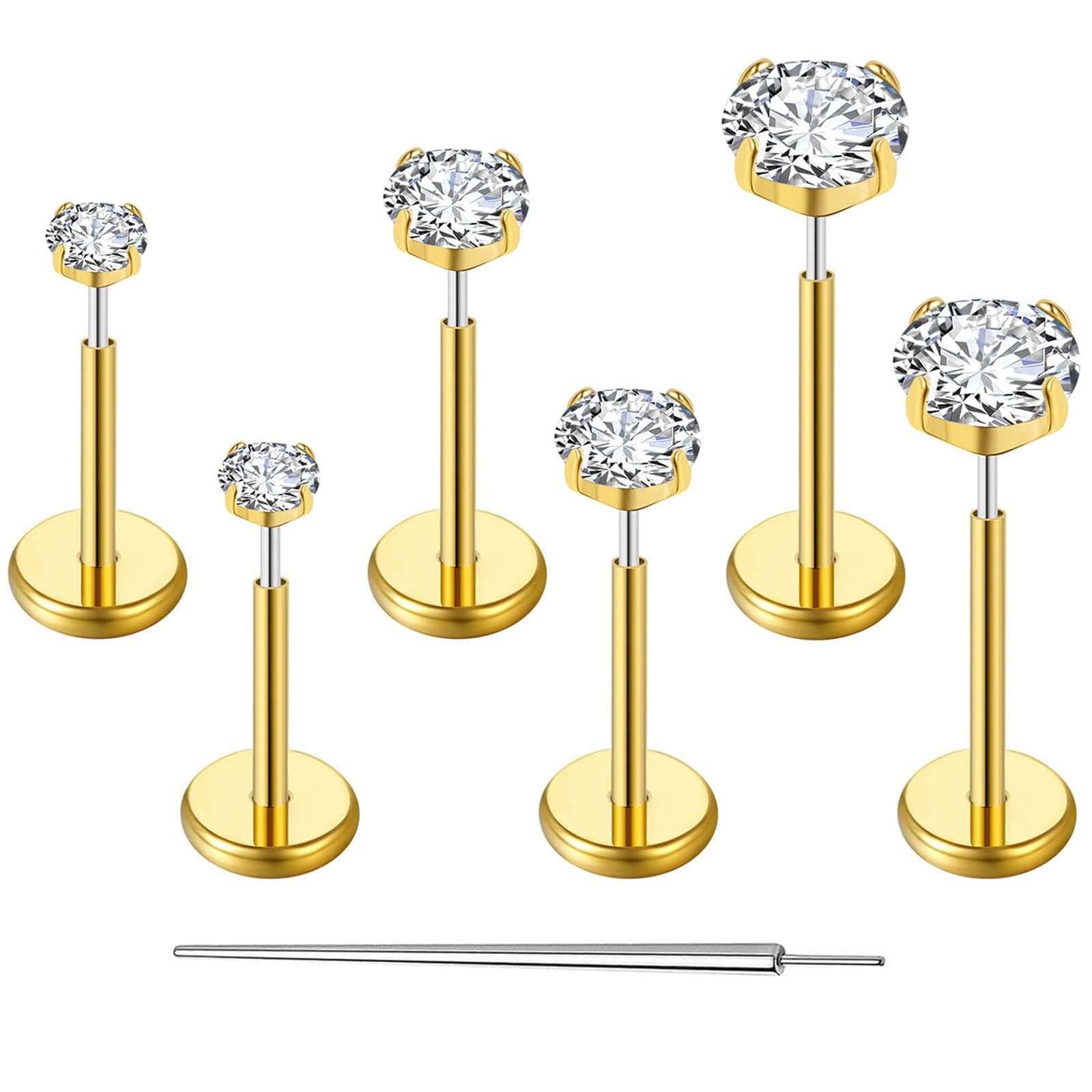 20G Flat Back Earrings Stud G23 Titanium Threadless Tragus Labret Cartilage Lip Medusa Conch Body Piercing Jewelry Hypoallergenic for Women Men