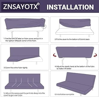 ZNSAYOTX Armless Futon Cover Super Stretch (67"-82") Jacquard Futon Sofa Bed Slipcover with Non-Slip Elastic Bottom, Universal Sofa Mattress Covers Full Queen Size (Soft Durable Washable, Light Beige)
