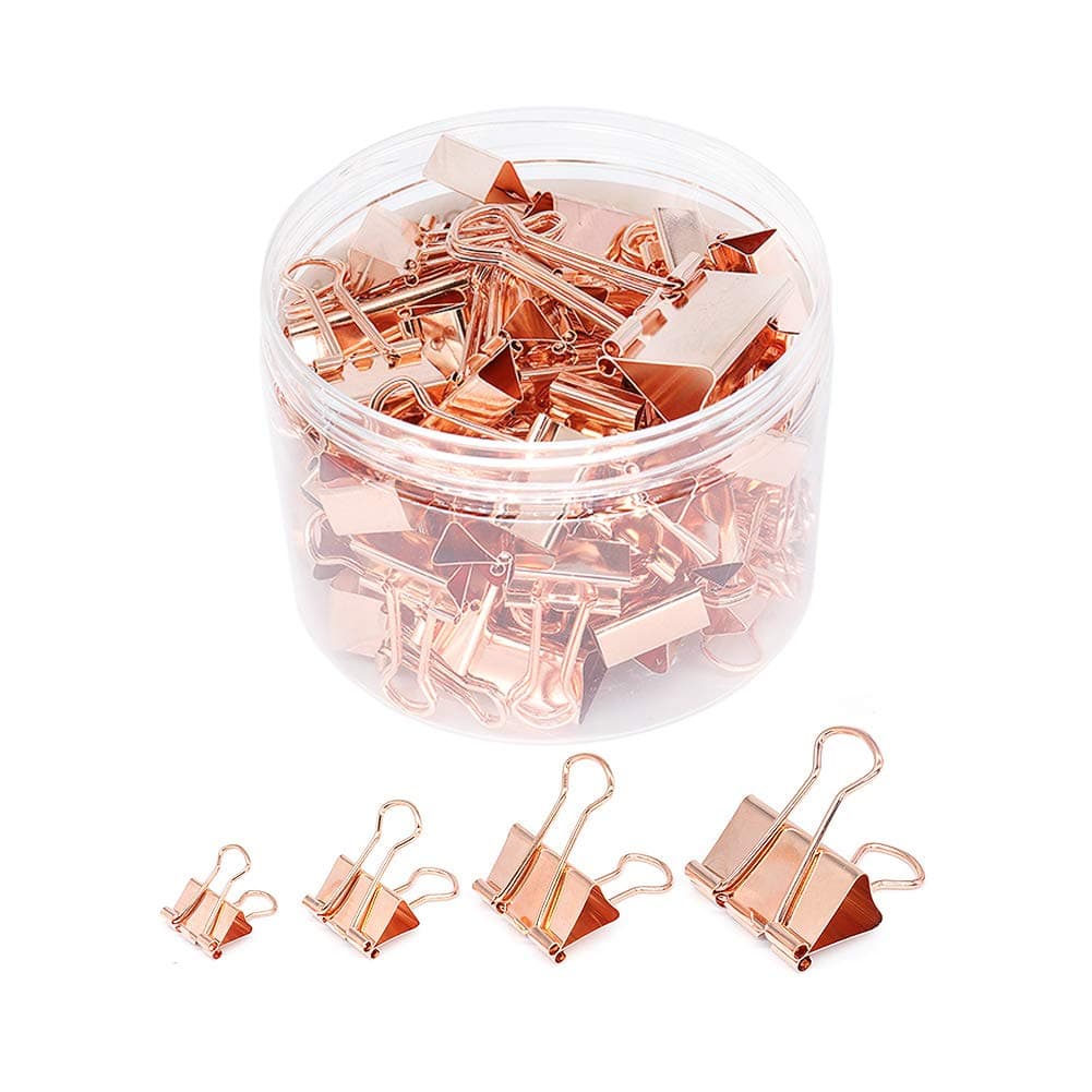 Binder Paper Clips, Assorted Sizes Set (Mini, Small, Medium, Large) for Office School and Home Supplies (Rose Gold)
