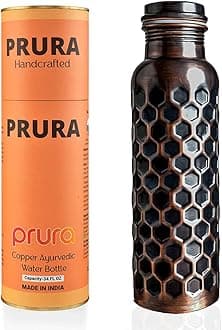PRURA Copper Water Bottle With Beautiful Design 32 oz - Leak Proof Ayurvedic ...