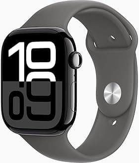 Apple Watch Series 10 [GPS, 46mm] - Jet Black Aluminum Case with Stone Gray Sport Band, S/M (Renewed)