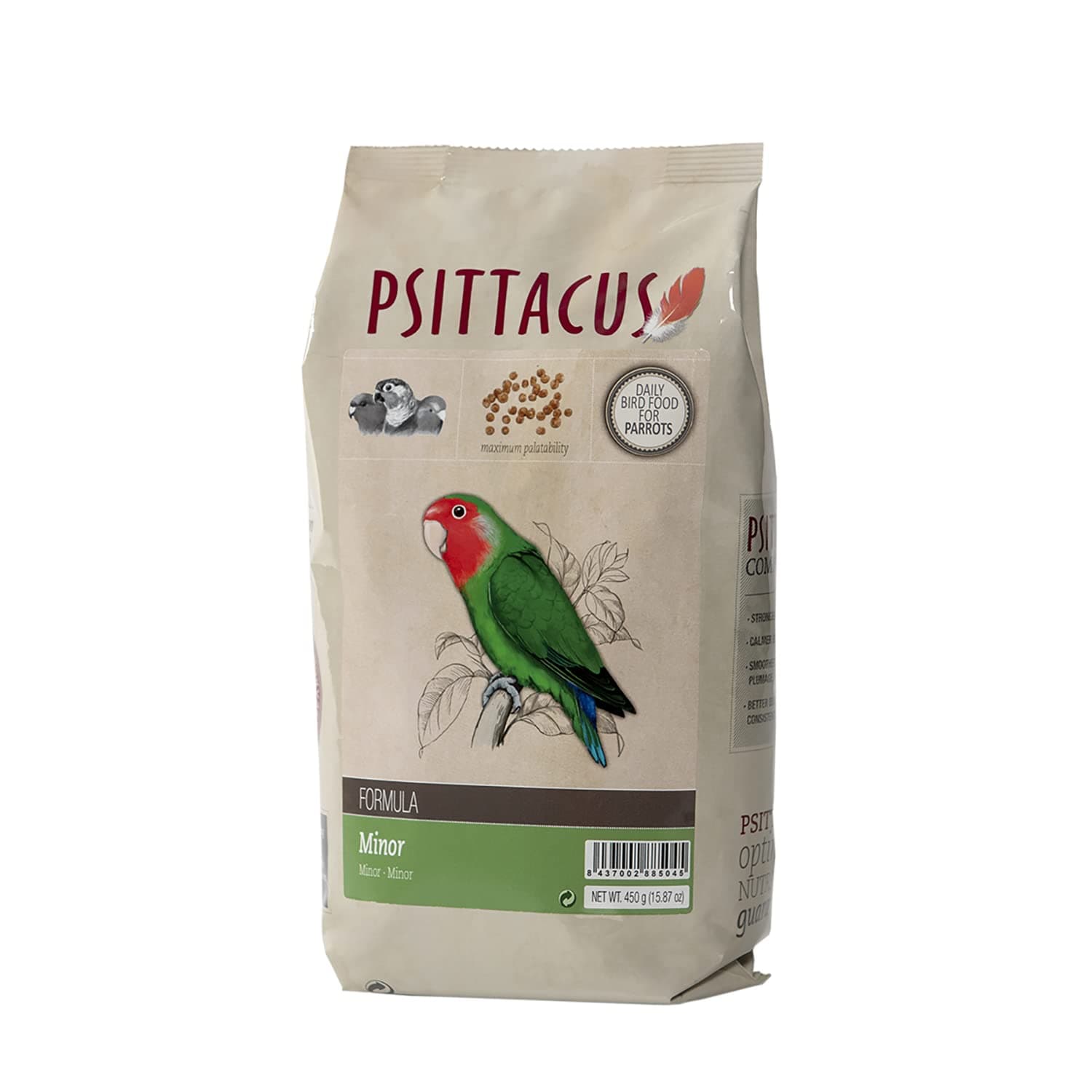 Psittacus Minor 1 lb | Complete Pellet Diet for Lovebirds, Parrotlets and Green Cheeks | Premium Food for Birds, 100% no-GMO