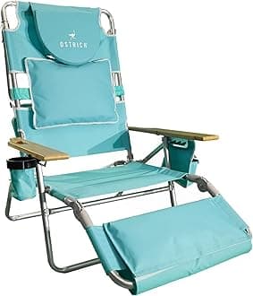 Ostrich the Deluxe 3N1 Lightweight Lawn Beach Reclining Lounge Chair with Footrest, Outdoor Furniture for Patio, Balcony, Backyard, or Porch, Aqua